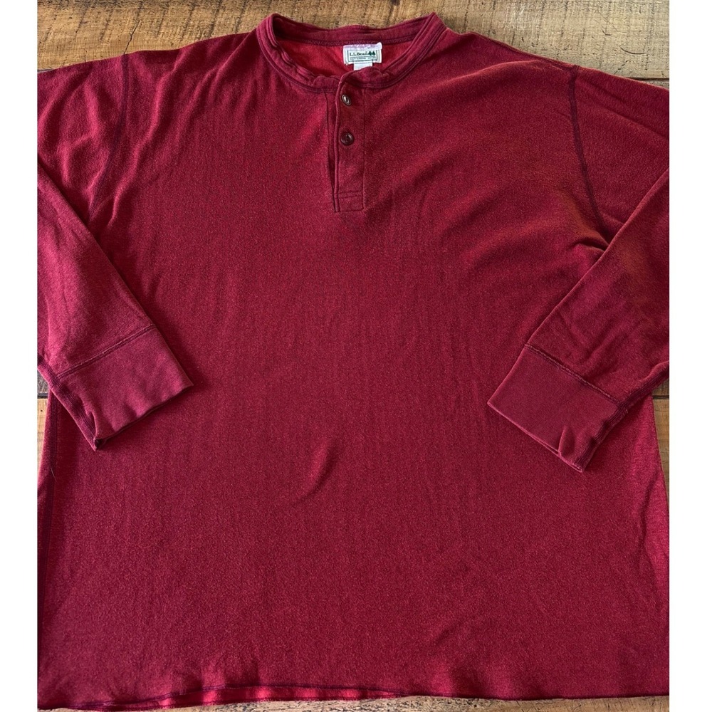 LL Bean Mens Red Vintage Long Sleeve Wool Cotton Blend Henley Shirt 2XL Tall